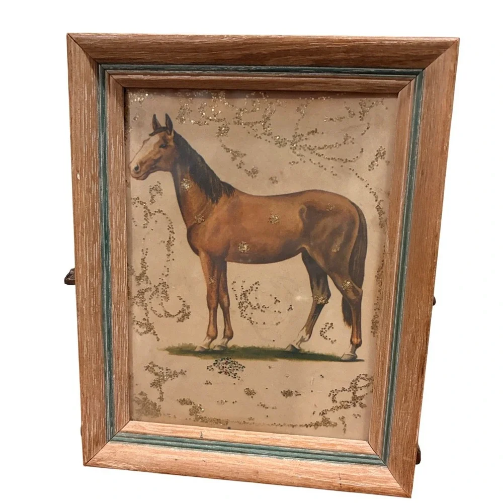VTG Reliance Industries 6x8 Wooden Frame Horse Art Glitter Equestrian‎ Farmhouse